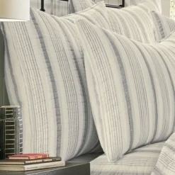 Rochelle Stripe Grey Quilted Euro Sham - 2pk - Levtex Home