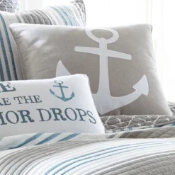 Provincetown Appliqued Anchor Pillow - Tan And White - Levtex Home