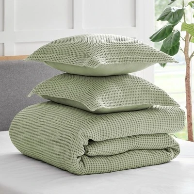Mills Waffle Desert Sage Full/Queen Duvet Set - Levtex Home - Image 3