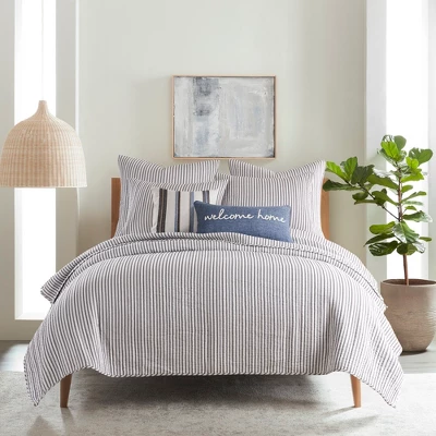 Tobago Stripe Charcoal Euro Sham Set - Two Euro Shams - Levtex Home - Image 2