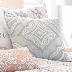 Darcy Embroidered Spa Silver Decorative Pillow - Levtex Home