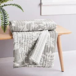Sanira Taupe Floral Quilted Throw - Levtex Home
