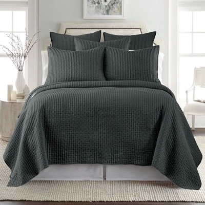 Cross Stitch Charcoal Euro Shams - Set Of 2 - Levtex Home